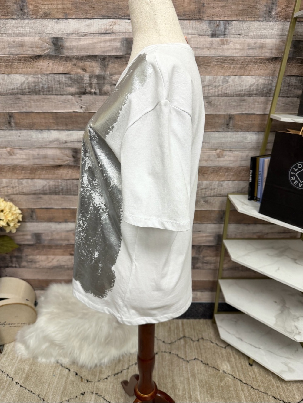 Zara White Tee with Metallic Graphic S - Picture 2 of 5